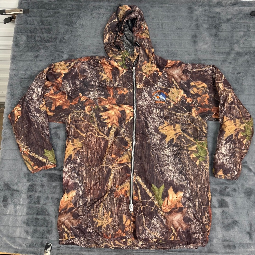 David Smith Mens Camo Hooded Windbreaker Jacket Fishing Invitational Brown Large